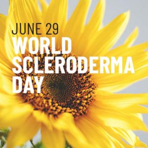 A sunflower with world scleroderma day June 29